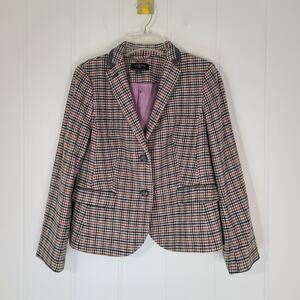 Talbots Beige Houndstooth Owl Print Lined Classic Preppy Blazer Wool 12P